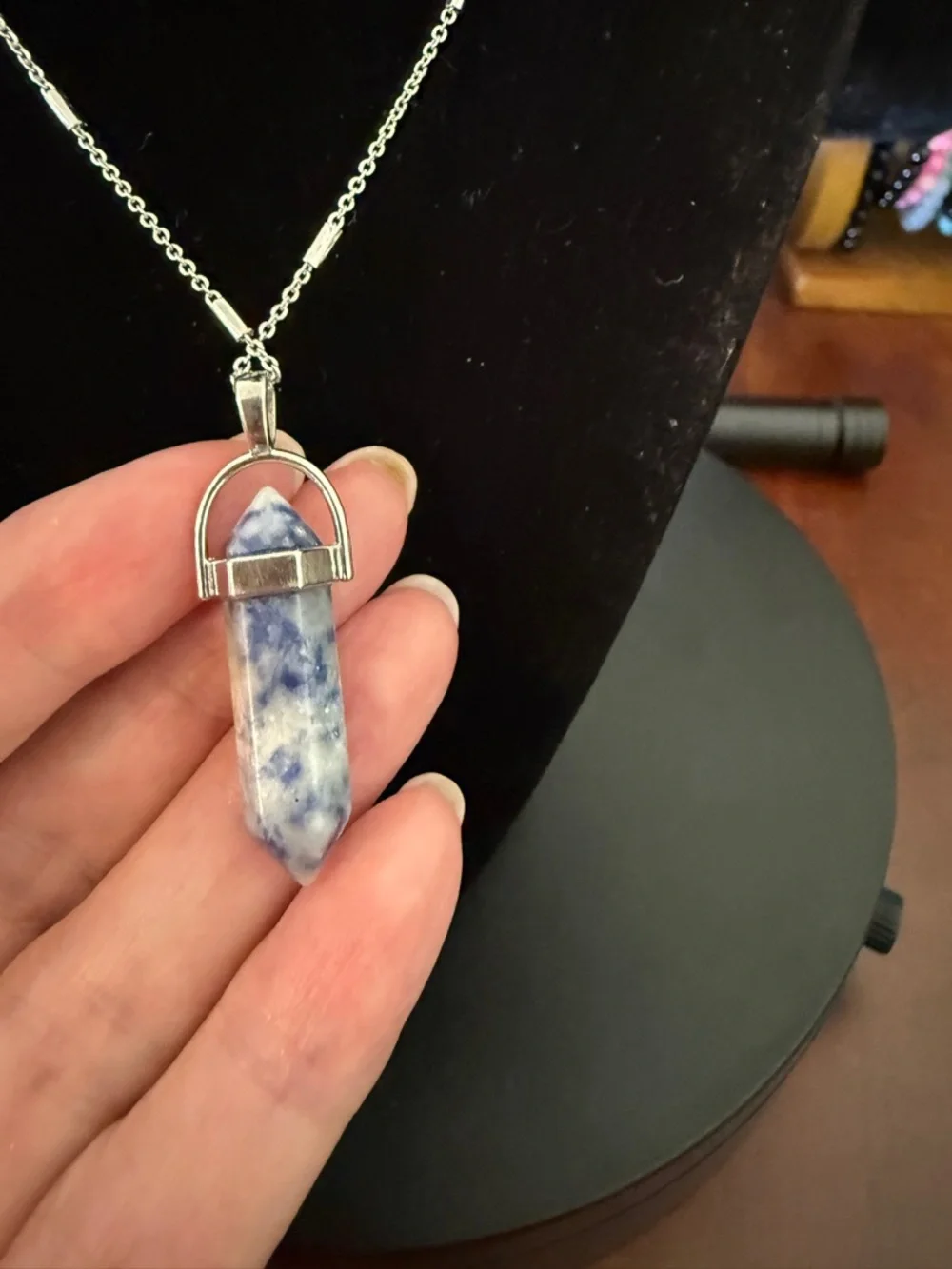 Sodalite Blue Stone Crystal Pendant Necklace - Picture 6 of 7